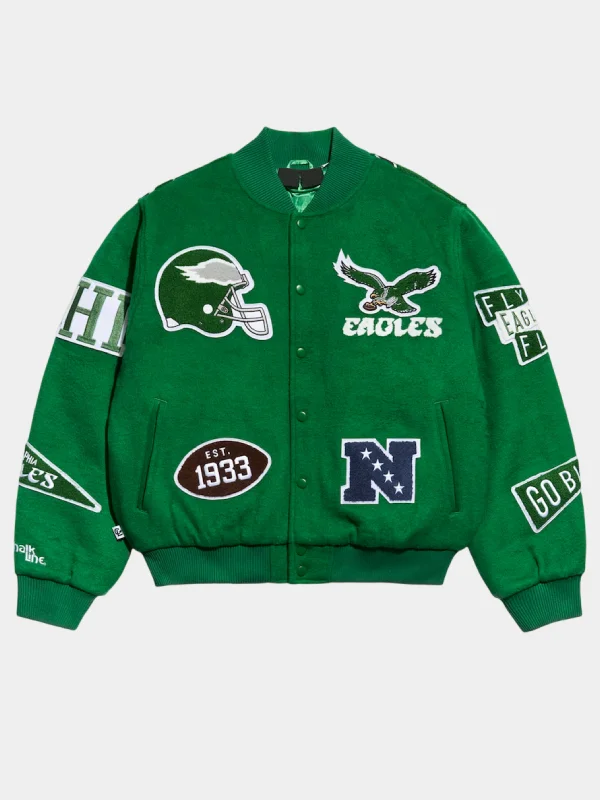 Men's Chalk Line Kelly Green Philadelphia Eagles Pennant Varsity Full-Snap Jacket