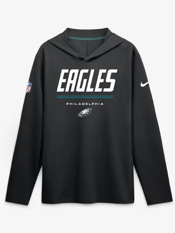 Men's Nike Black Philadelphia Eagles Sideline Game On Lightweight Long Sleeve Hooded Dri-FIT Top