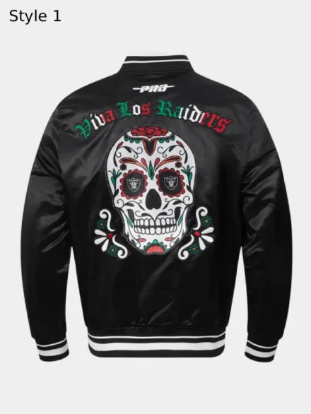 Pro Standard Viva Los Raiders Sugar Skull Satin Jacket Black