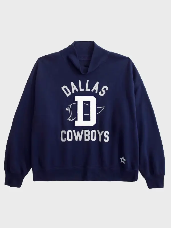 Women's Dallas Cowboys Abercrombie & Fitch Navy Sunday Oversized Funnel Neck Sweatshirt