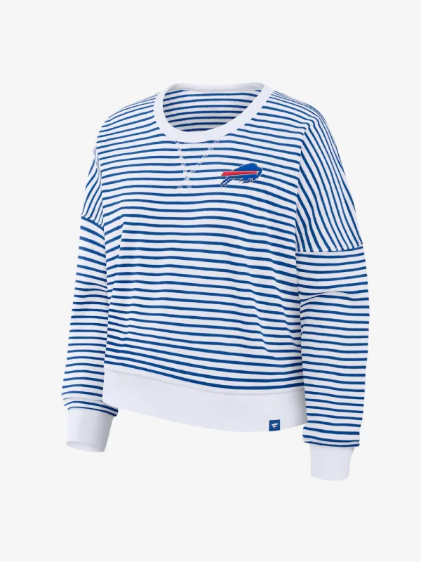 Women's Fanatics WhiteRoyal Buffalo Bills Striped Oversized French Terry Sweatshirt