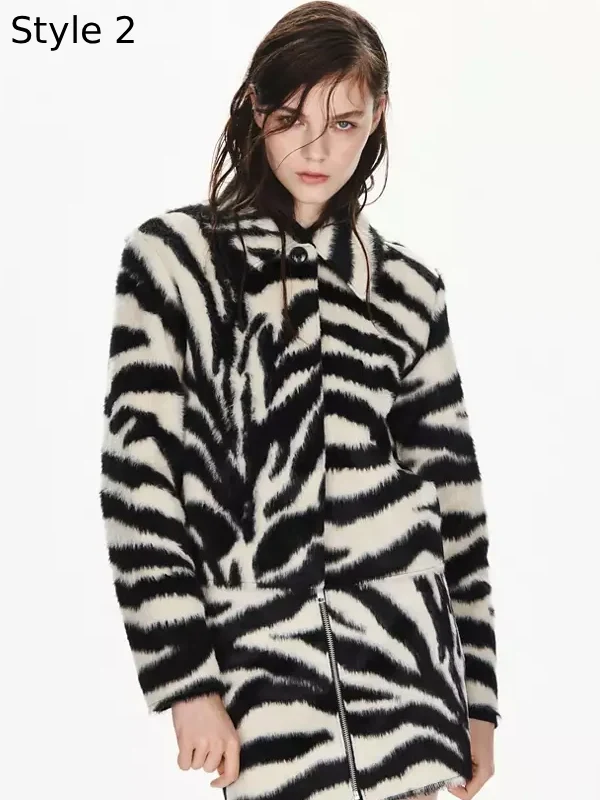 Mango Zebra Effect faux fur jacket