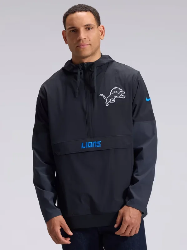 Men's Detroit Lions Nike Black 2026 Rivalries Collection Sideline Anorak Half-Zip Jacket