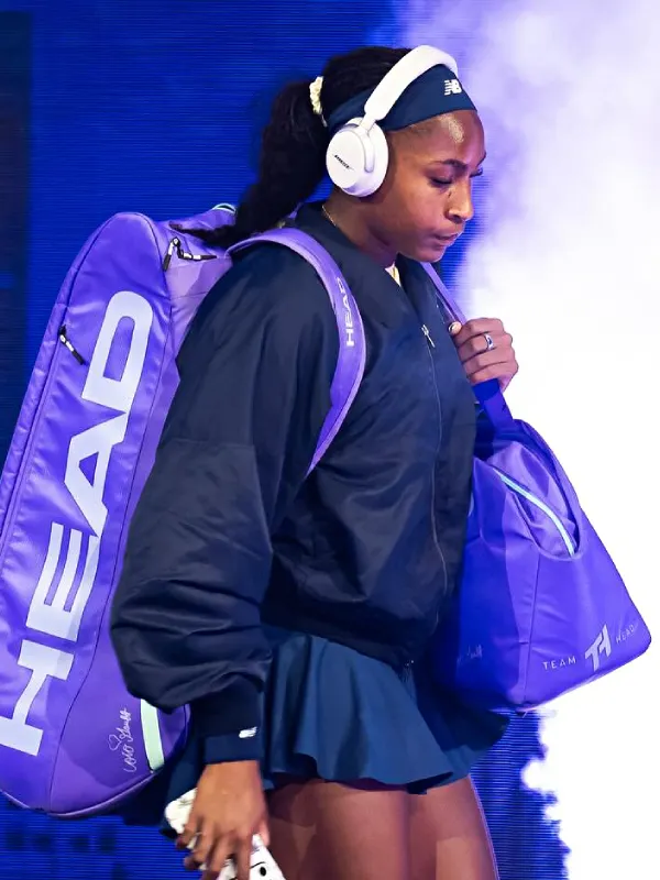 US Open 2026 Coco Gauff Black Satin Bomber Jacket