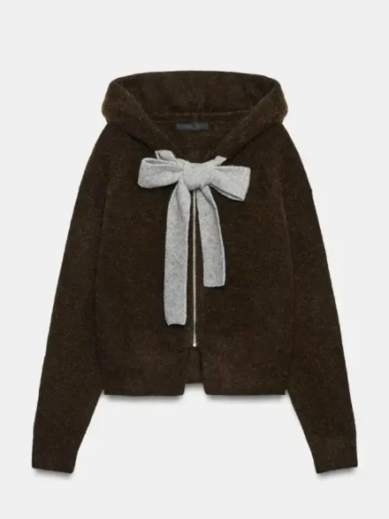 Zara Bow Hoodie Cardigan Brown