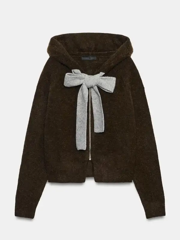 Zara Bow Hoodie Cardigan Brown