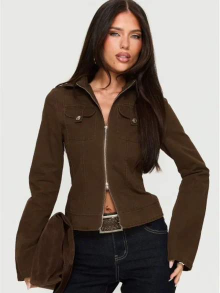 Kelehan Long Sleeve Zip Front Jacket Stonewashed Brown