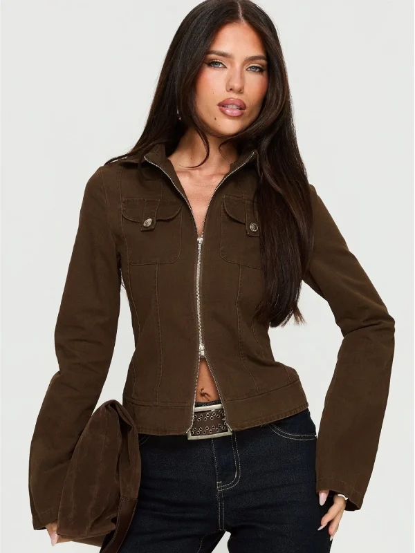 Kelehan Long Sleeve Zip Front Jacket Stonewashed Brown