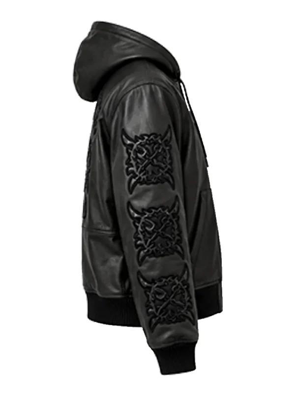 Ken Carson Avirex x Cartunez Black Hooded Leather Jacket