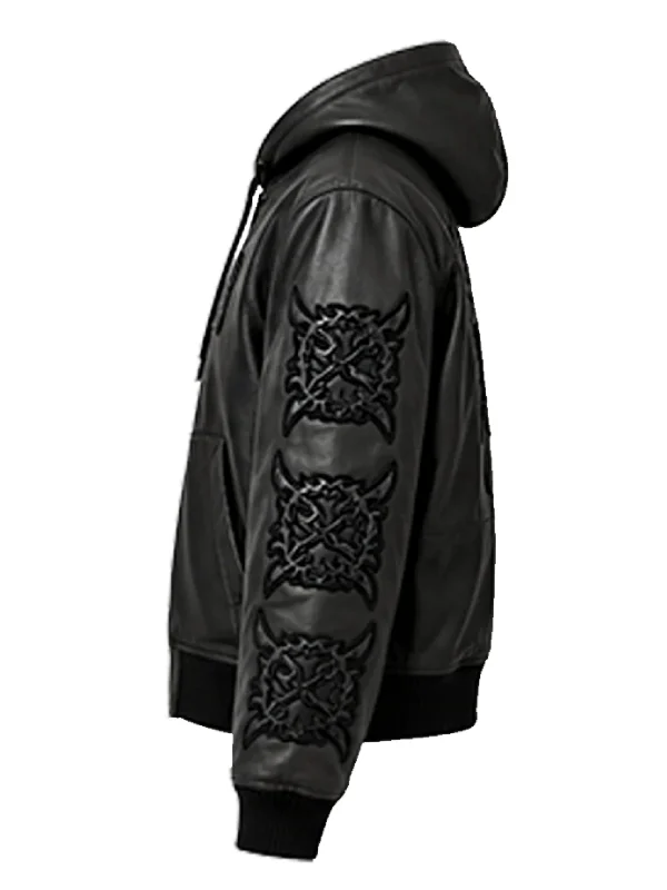 Ken Carson Cartunez x Avirex Black Hooded Leather Jacket